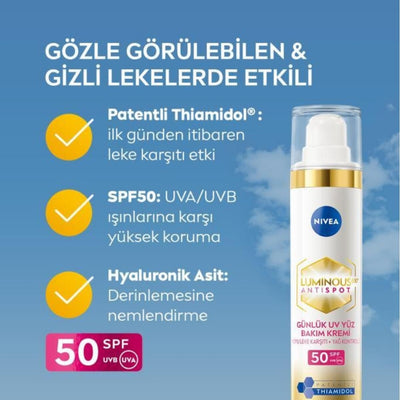 NIVEA Luminous630 SPF50 Leke Karşıtı Gündüz Yüz Güneş Kremi 40ml