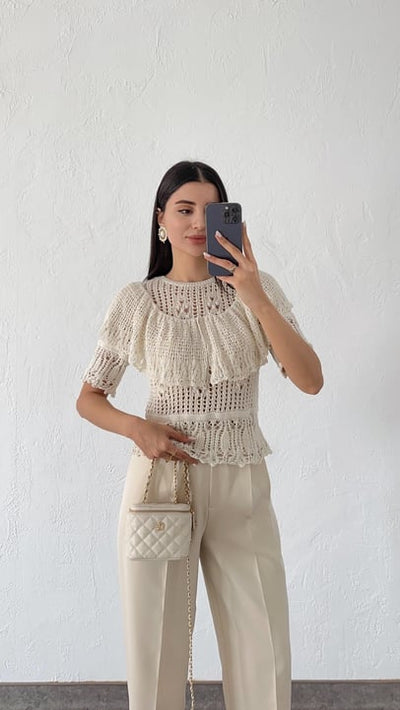 ZARA Fırfırlı Triko Romantik Bluz
