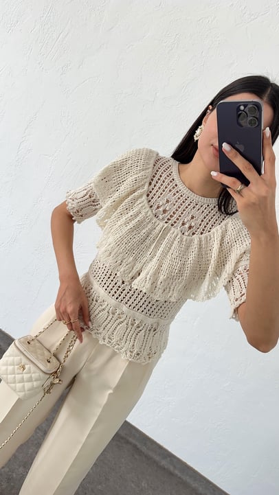 ZARA Fırfırlı Triko Romantik Bluz