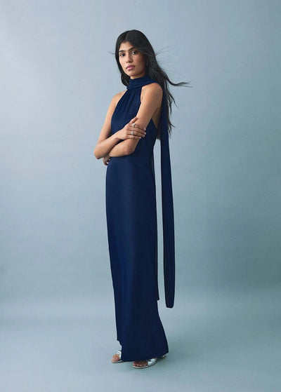 MANGO Halter Yaka Saten Elbise