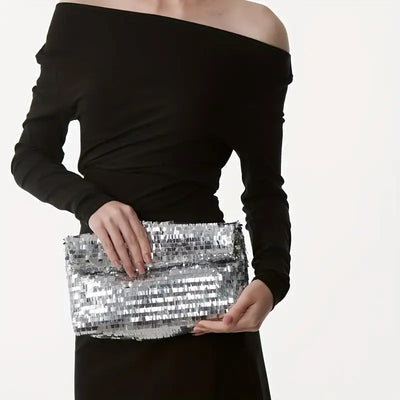 Gümüş Rengi Pullu Katlanabilir Clutch