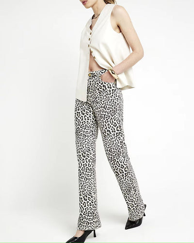 RIVER ISLAND Leopar Düz Paça Jean