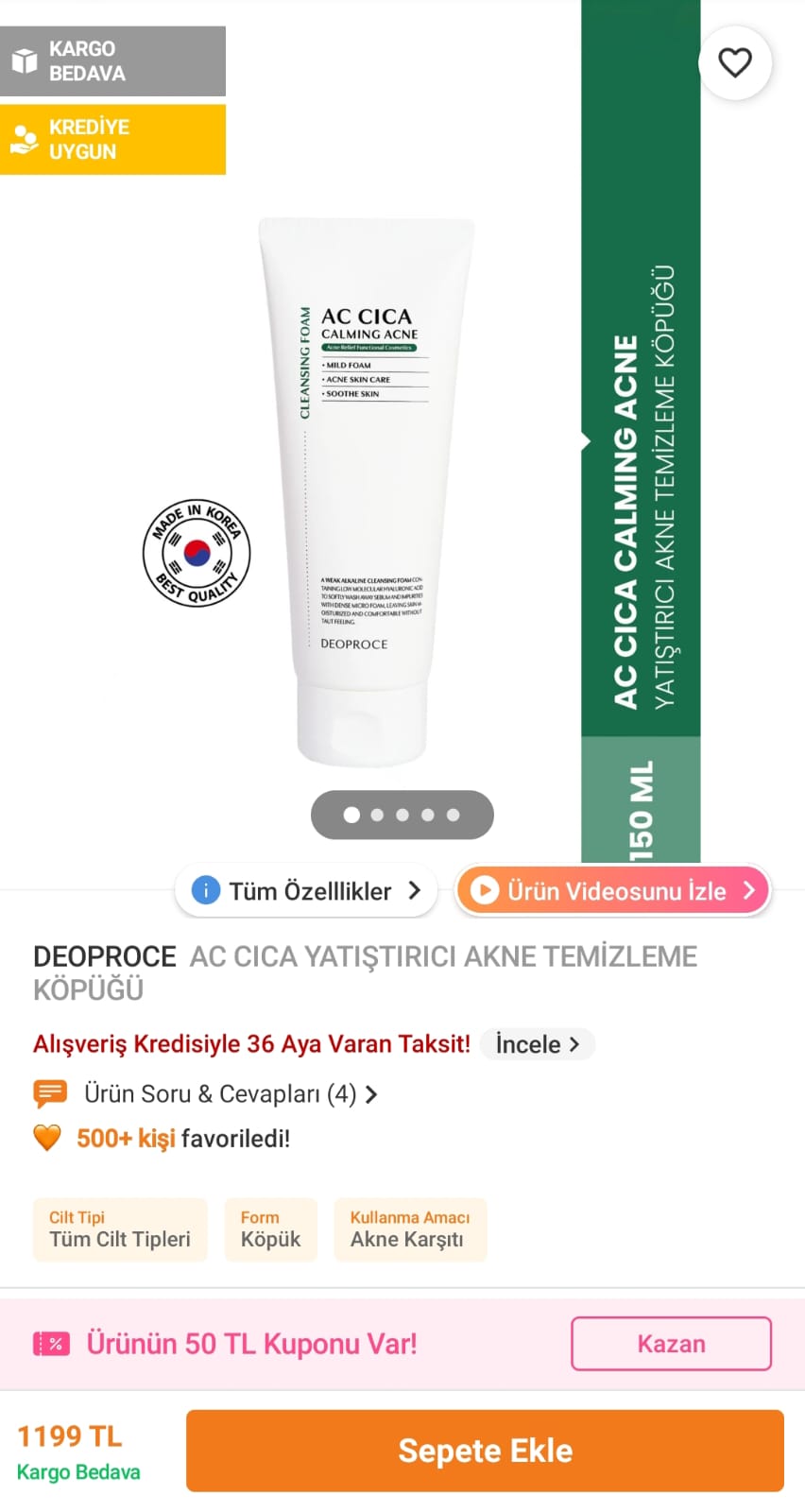 DEOPROCE AC CICA Yatıştırıcı Akne Temizleme Köpüğü