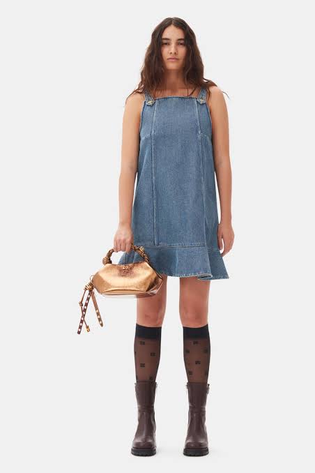GANNI Fırfırlı Denim Elbise