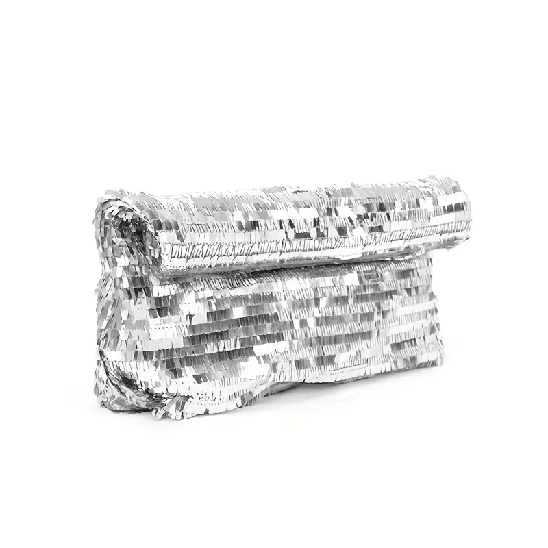 Gümüş Rengi Pullu Katlanabilir Clutch